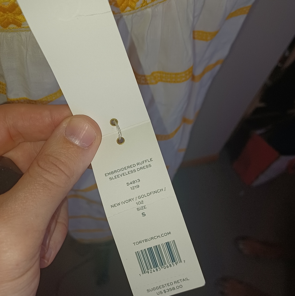 🆕️Tory Burch "Embroidered Ruffle Sleeveless dress" Linen mini - Picture 8 of 14